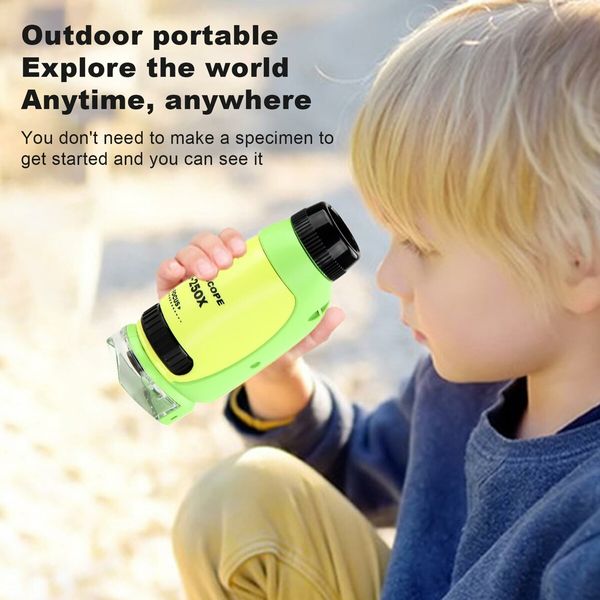 Portable Microscope  Handheld DIY Outdoor Observation Portable Scientific Educational Toys for 3+ Color Green