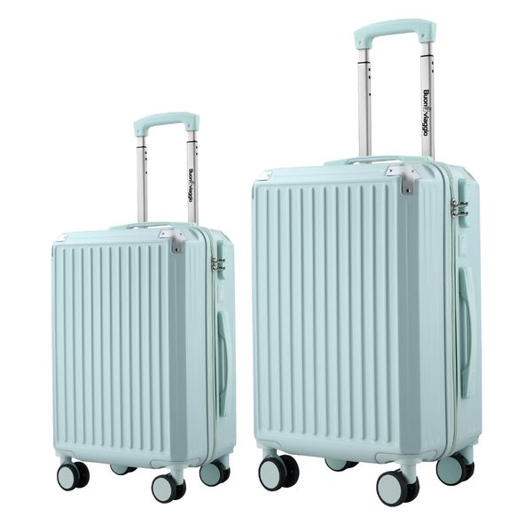 2 Piece Luggage Set Carry On Suitcases Travel Cabin Bags Lightweight Hard Shell Case Rolling Trolley USB Charging Port Cup Holder Mint Green