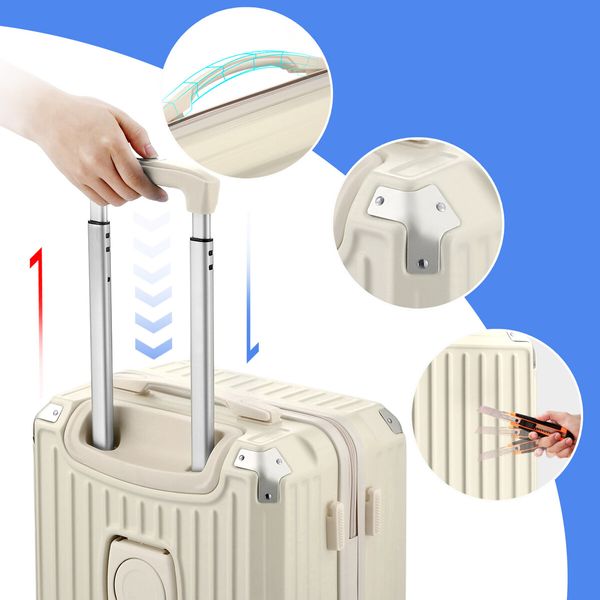 2 PCS Luggage Set Carry On Suitcases Travel Trolley Hard Shell Cabin Case Lightweight Rolling Traveller Bags USB Charging Port Cup Holder Milk White