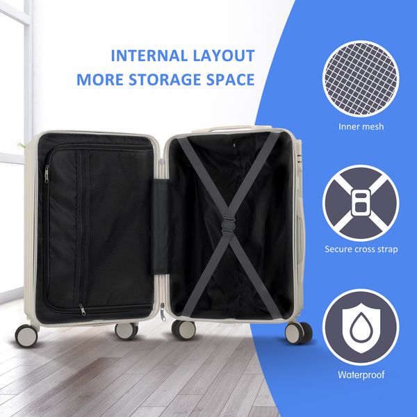 2 PCS Luggage Set Carry On Suitcases Travel Trolley Hard Shell Cabin Case Lightweight Rolling Traveller Bags USB Charging Port Cup Holder Milk White