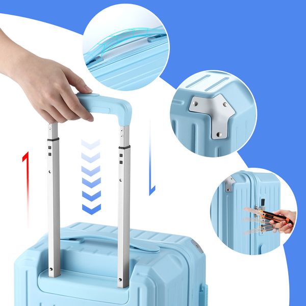 3 Piece Luggage Set Carry On Hard Shell Travel Suitcases Lightweight Checked Sports Cabin Bag Case Rolling Trolley USB Charging Ports Phone Cup Holder