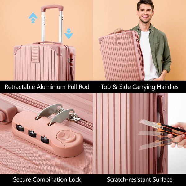 2 Piece Luggage Travel Set Hard Shell Carry On Suitcases Traveller Lightweight Trolley Checked Vanity Bag Rolling Cabin Case with Wheels Rose Gold