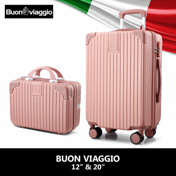 2 Piece Luggage Travel Set Hard Shell Carry On Suitcases Traveller Lightweight Trolley Checked Vanity Bag Rolling Cabin Case with Wheels Rose Gold