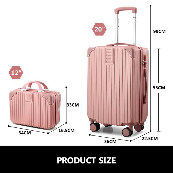 2 Piece Luggage Travel Set Hard Shell Carry On Suitcases Traveller Lightweight Trolley Checked Vanity Bag Rolling Cabin Case with Wheels Rose Gold