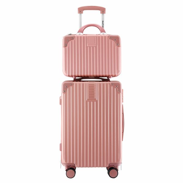 2 Piece Luggage Travel Set Hard Shell Carry On Suitcases Traveller Lightweight Trolley Checked Vanity Bag Rolling Cabin Case with Wheels Rose Gold