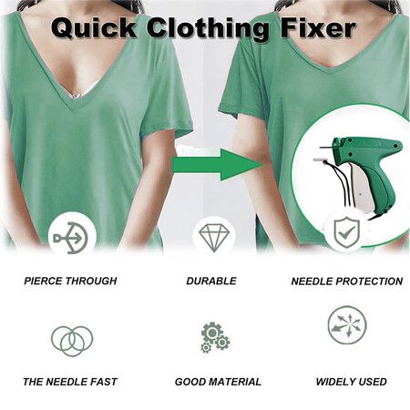 Speedy Clothing Fixer, Stitchy Quick Clothing Fixer, Stitch Gun with 6 Needles and 2000 White 5mm Mini Fasteners, Green