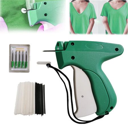 Speedy Clothing Fixer, Stitchy Quick Clothing Fixer, Stitch Gun with 6 Needles and 2000 White 5mm Mini Fasteners, Green