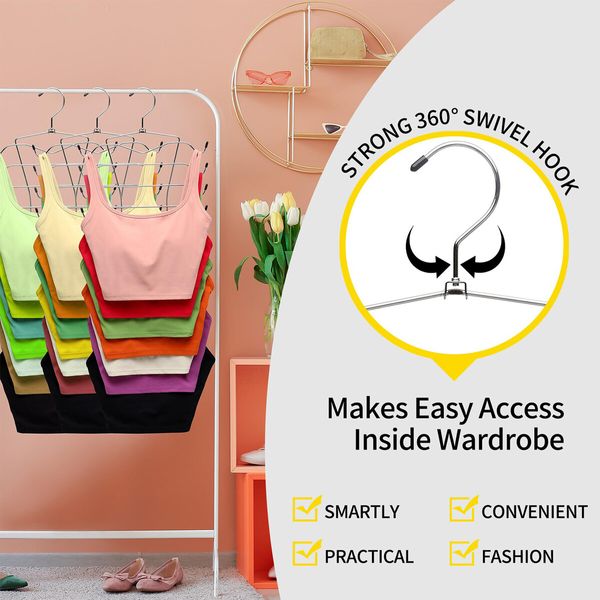 Closet Organizers and Storage,8 Tier Tank Top Hangers Space-Saving,Closet Organizer,Non Slip Hanging Sport Bras Holder,Dorm Room Essentials for College Students Girls Camisoles Swimsuits Dress,3 Pack