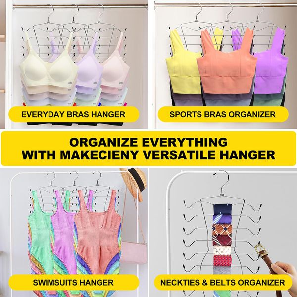 Closet Organizers and Storage,8 Tier Tank Top Hangers Space-Saving,Closet Organizer,Non Slip Hanging Sport Bras Holder,Dorm Room Essentials for College Students Girls Camisoles Swimsuits Dress,3 Pack