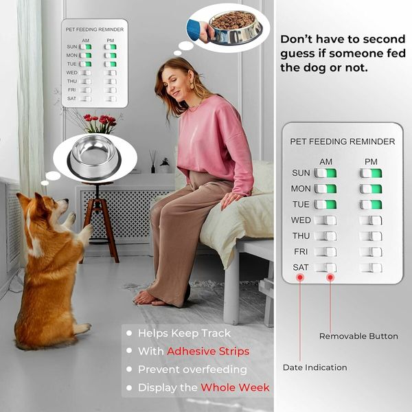 Dog Feeding Reminder Magnetic Reminder Sticker, AM and PM Daily Indication Chart Feed Your Pets, White