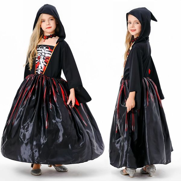 New Girls Halloween Witch Cosplay Costume Black Horror Party Outfit for Children's Cross-Border Events