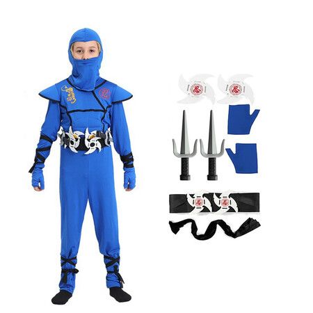 Blue Kids Ninja Costume Set Boy Halloween Cosplay Costume Boy Ninja Muscle Costume With Ninja Foam Accessories