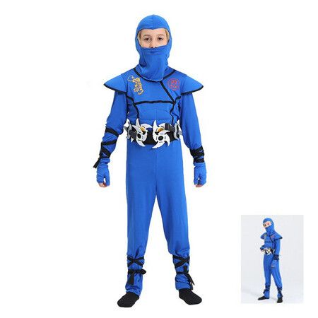 Blue Kids Ninja Costume Set Boy Halloween Cosplay Costume Boy Ninja Muscle Costume With Ninja Foam Accessories