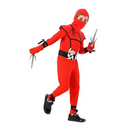 Red Kids Ninja Costume Set Boy Halloween Cosplay Costume Boy Ninja Muscle Costume With Ninja Foam Accessories