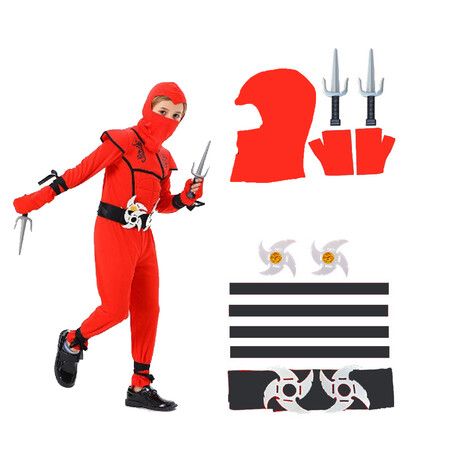 Red Kids Ninja Costume Set Boy Halloween Cosplay Costume Boy Ninja Muscle Costume With Ninja Foam Accessories