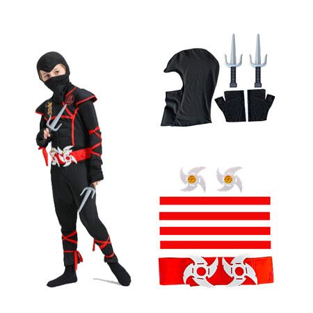 Black Kids Ninja Costume Set Boy Halloween Cosplay Costume Boy Ninja Muscle Costume With Ninja Foam Accessories