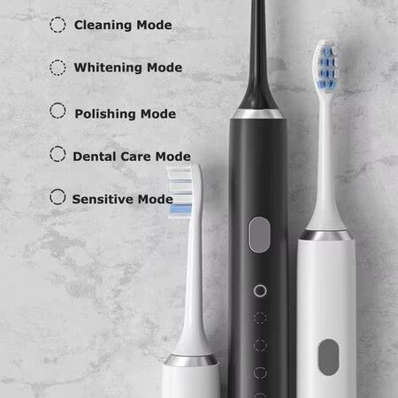 Electric Toothbrush Rotary TypeC Power Rechargeable Teeth Deep Cleaning Birthday  Christmas Gifts Oral Care Set 4 Replacement Heads Col. Black