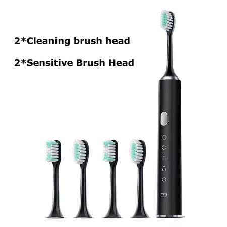 Electric Toothbrush Rotary TypeC Power Rechargeable Teeth Deep Cleaning Birthday  Christmas Gifts Oral Care Set 4 Replacement Heads Col. Black