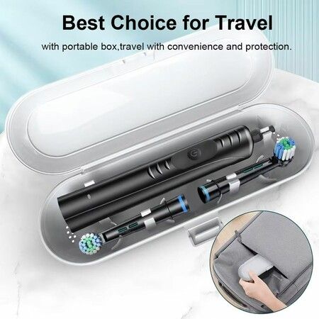 Electric Toothbrush Rotary TypeC Power Rechargeable Teeth Deep Cleaning Birthday  Christmas Gifts Oral Care Set 8 Replacement Heads Travel Case Col. White