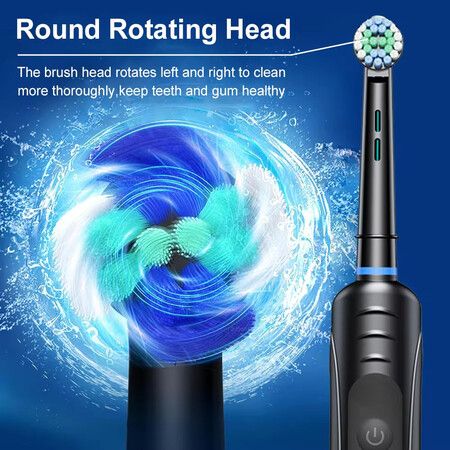 Electric Toothbrush Rotary TypeC Power Rechargeable Teeth Deep Cleaning Birthday  Christmas Gifts Oral Care Set 8 Replacement Heads Travel Case Col. Black