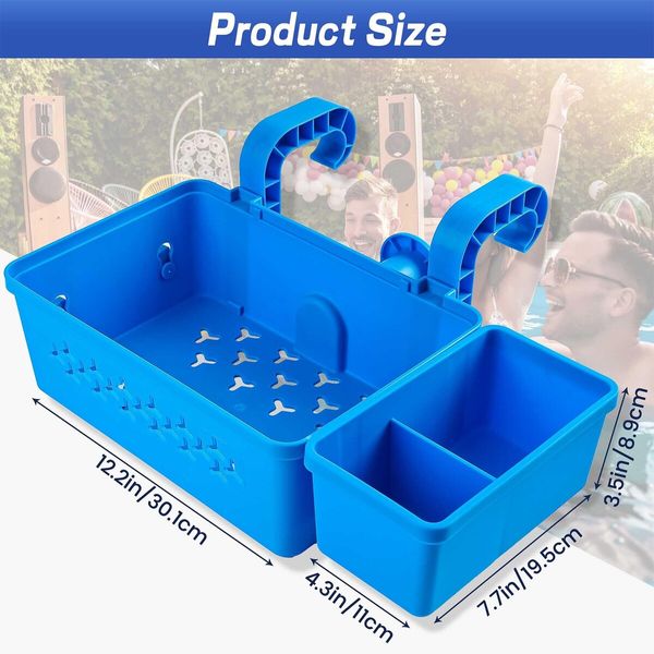 2 Sets of Poolside Storage Baskets with Cup Holders - Perfect for 3-Inch or Smaller Top Rails - above Ground Pool Accessories - Fit for Most above Ground Pool (Blue)