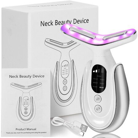 Neck Face Beauty Device, Vibration Face Massager, Face Sculpting Tool Facial Massager for Double Chin, Thermals and Skin Care, Black