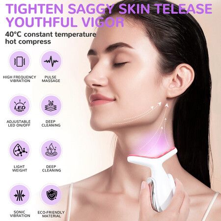 Neck Face Beauty Device, Vibration Face Massager, Face Sculpting Tool Facial Massager for Double Chin, Thermals and Skin Care, Black