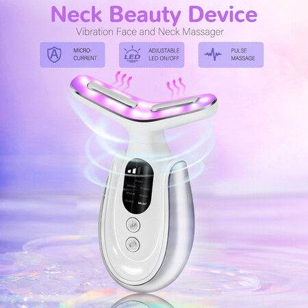 Neck Face Beauty Device, Vibration Face Massager, Face Sculpting Tool Facial Massager for Double Chin, Thermals and Skin Care, Black