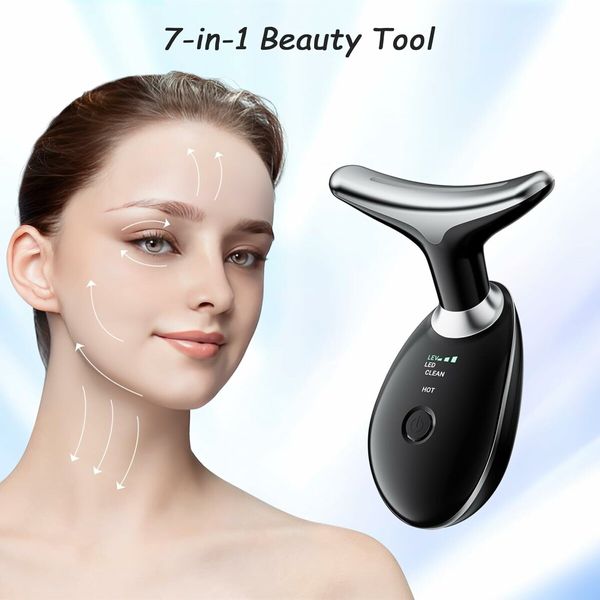 Face and Neck Beauty Tool, 7 in 1 Electric Facial Device for Wrinkle Removal at Home Daily Use, Black