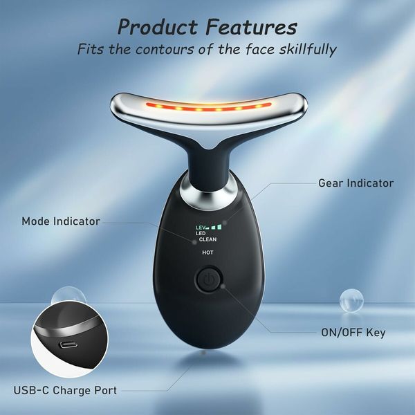 Face and Neck Beauty Tool, 7 in 1 Electric Facial Device for Wrinkle Removal at Home Daily Use, Black