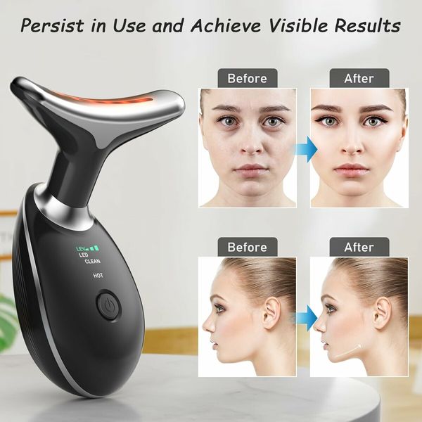 Face and Neck Beauty Tool, 7 in 1 Electric Facial Device for Wrinkle Removal at Home Daily Use, Black