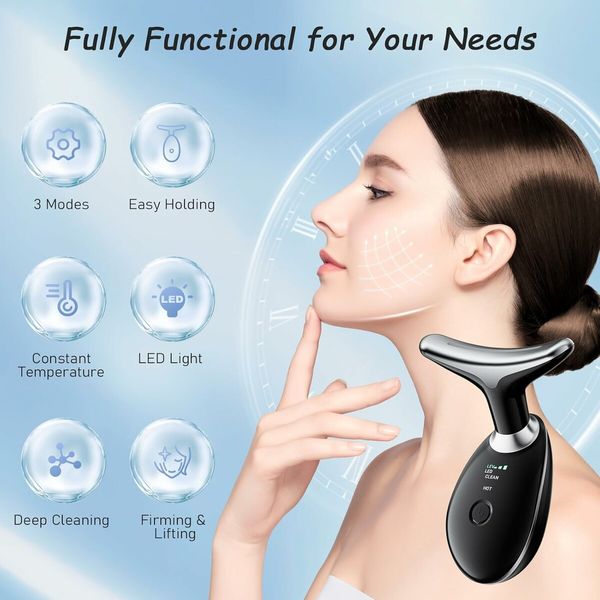 Face and Neck Beauty Tool, 7 in 1 Electric Facial Device for Wrinkle Removal at Home Daily Use, Black