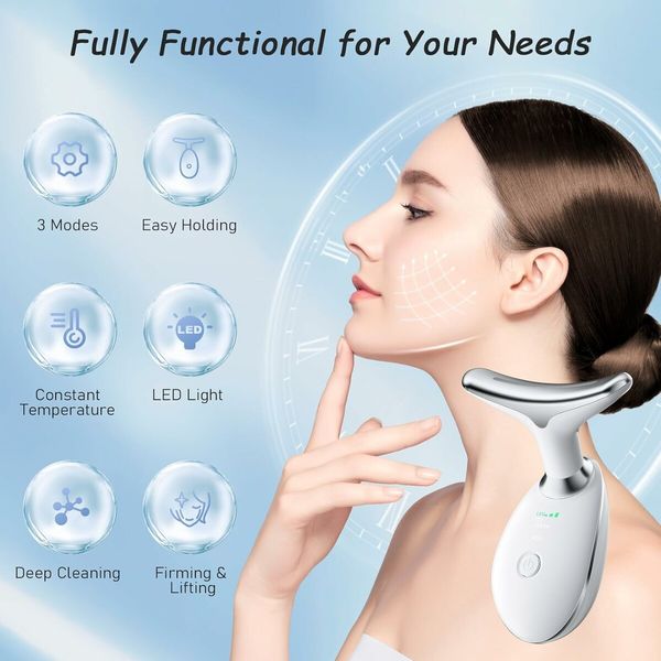 Face and Neck Beauty Tool, 7 in 1 Electric Facial Device for Wrinkle Removal at Home Daily Use, White