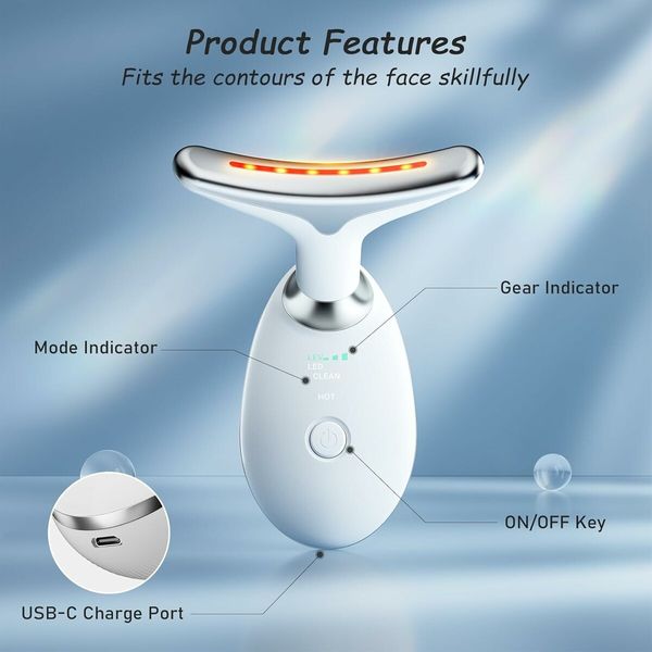 Face and Neck Beauty Tool, 7 in 1 Electric Facial Device for Wrinkle Removal at Home Daily Use, White