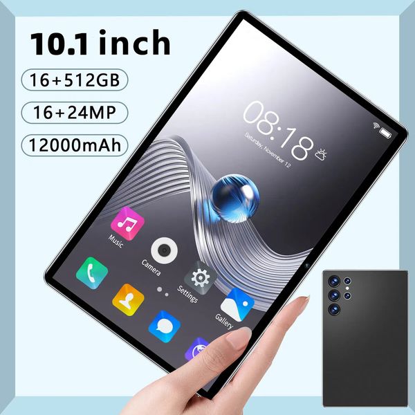 10.1 Inch Android Tablet 16GB+512GB Storage 4G Wi-Fi Dual SIM Long Battery Life Color Black