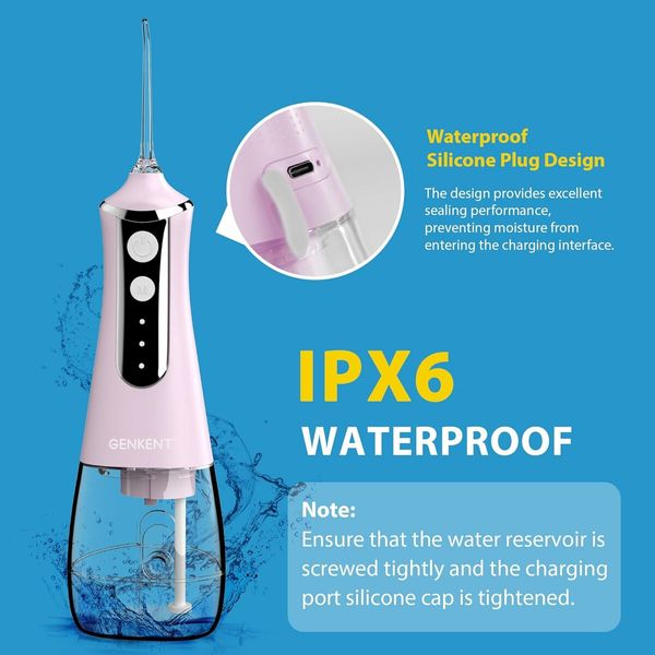 Portable Water Flosser Cordless Oral Irrigator with 5 Tips, Water Dental Flosser IPX6 Waterproof Electric Flosser for Travel (Pink)