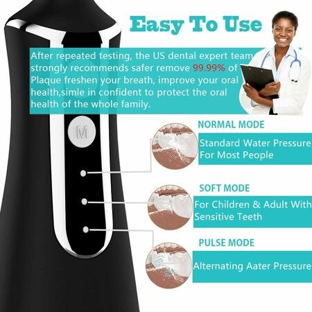 Portable Water Flosser Cordless Oral Irrigator with 5 Tips, Water Dental Flosser IPX6 Waterproof Electric Flosser for Travel (Bkack)