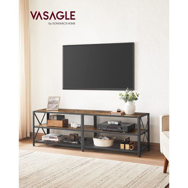 VASAGLE TV Cabinet Stand Lowboard for TVs up to 70 Inches with Shelves Steel Frame Vintage Brown/Black