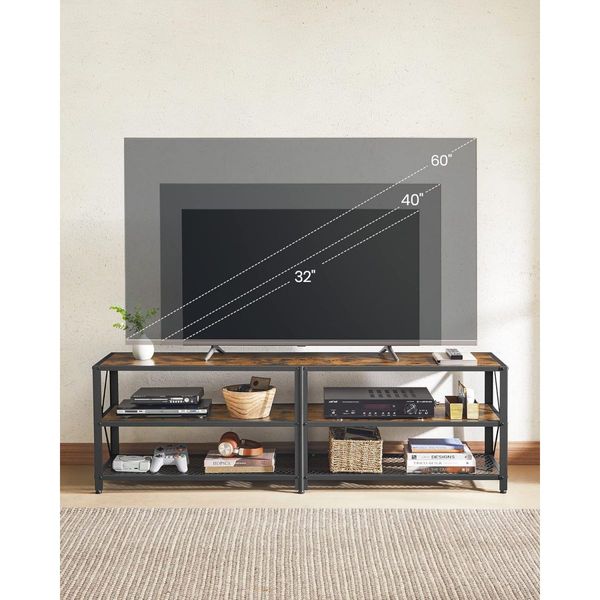 VASAGLE TV Cabinet Stand Lowboard for TVs up to 70 Inches with Shelves Steel Frame Vintage Brown/Black