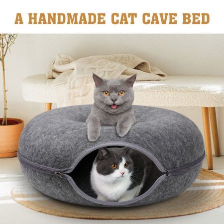 Dark Grey Cat Tunnel Bed Felt Pet Puppy Nest Cave House Toy Washable Detachable