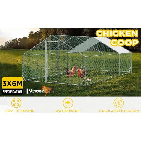 VaKa 3x6x1.95m Metal Walk-in Chicken Coop Rabbit Hutch Cage Hen House Chook Au