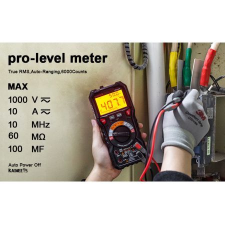 KAIWEETS Digital Multimeter TRMS 6000 Counts Voltmeter Auto-Ranging Fast Accurately Measures Voltage Current Amp Resistance Diodes Continuity Duty-Cycle Capacitance Temperature for Automotive