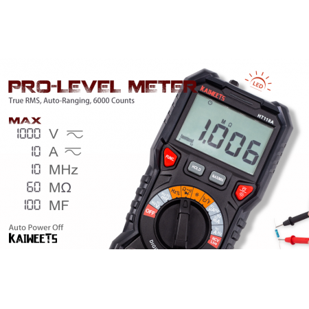 KAIWEETS Digital Multimeter TRMS 6000 Counts Voltmeter Auto-Ranging Fast Accurately Measures Voltage Current Amp Resistance Diodes Continuity Duty-Cycle Capacitance Temperature for Automotive