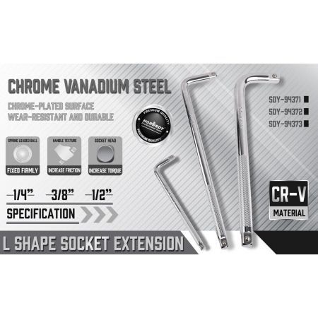 L Shape Socket Extension Bar 1/4" 3/8" 1/2" Drive Wrench Breaker CR-V Anti-Slip Set of each size