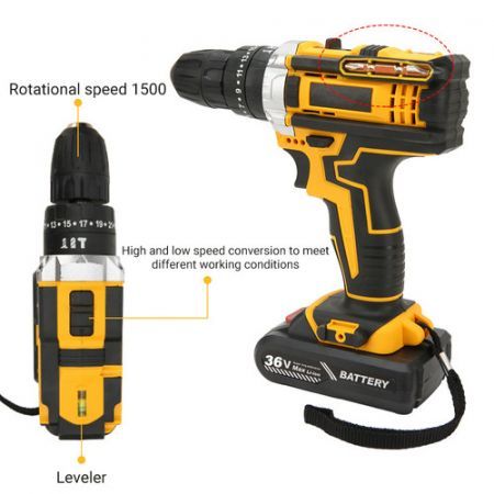 36VF BRUSHLESS HEAVY DUTY CORDLESS DRILL IMPACT DRIVER KIT HAMMER +2 BATTERY Box