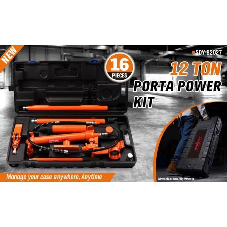 12T Porta Power Kit Hydraulic Ram Pump Oil Hose Automotive Body Repair Tool