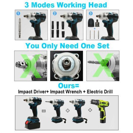 Cordless Electric Impact Wrench Brushless Rattle Gun 1/2" Driver +Large Battery