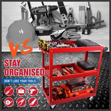 Black 3-Tier Tool Cart Trolley Toolbox Workshop Garage Storage 150KG Organizer Garage