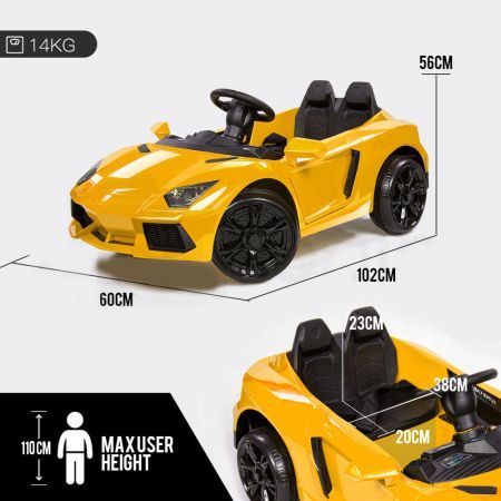 ROVO KIDS Lamborghini Inspired Ride-On Car, Remote Control, Battery Charger, Yellow