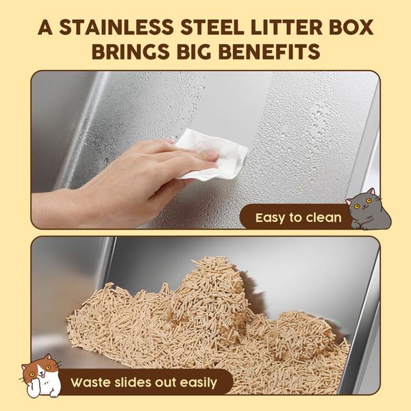 Stainless Steel Cat Litter Box XL High Enclosed Sides Pet Toilet Kitty Metal Pan Enclosure Potty Easy Clean Scoop 20L with Filter Pedal Pet Scene